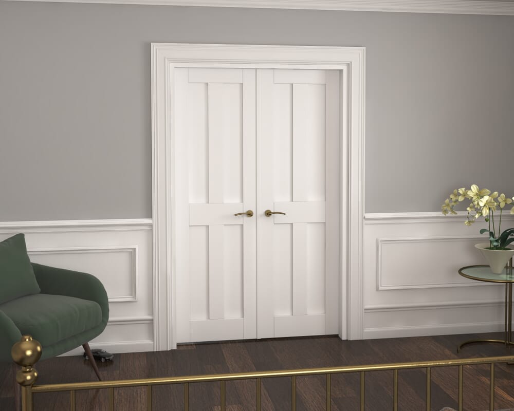 1276x2021x133mm Victorian Shaker 4 Panel White French Door Set