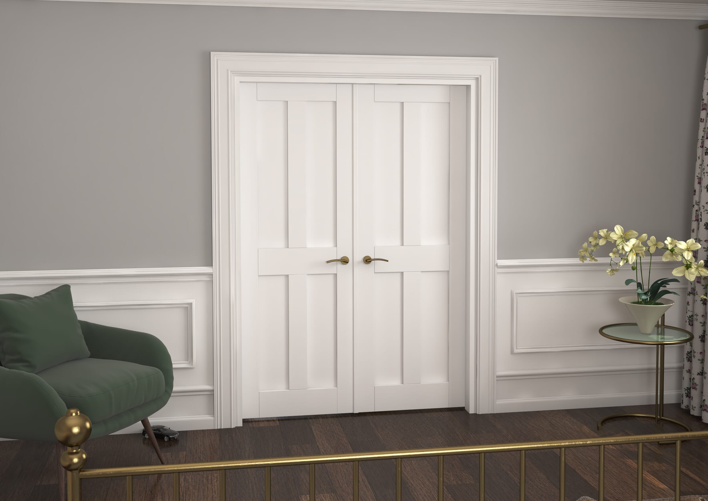 1428x2021x133mm Victorian Shaker 4 Panel White French Door Set Image