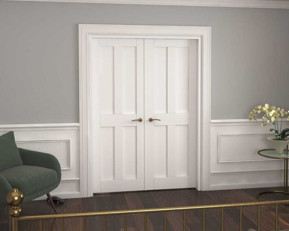 1428x2021x133mm Victorian Shaker 4 Panel White French Door Set