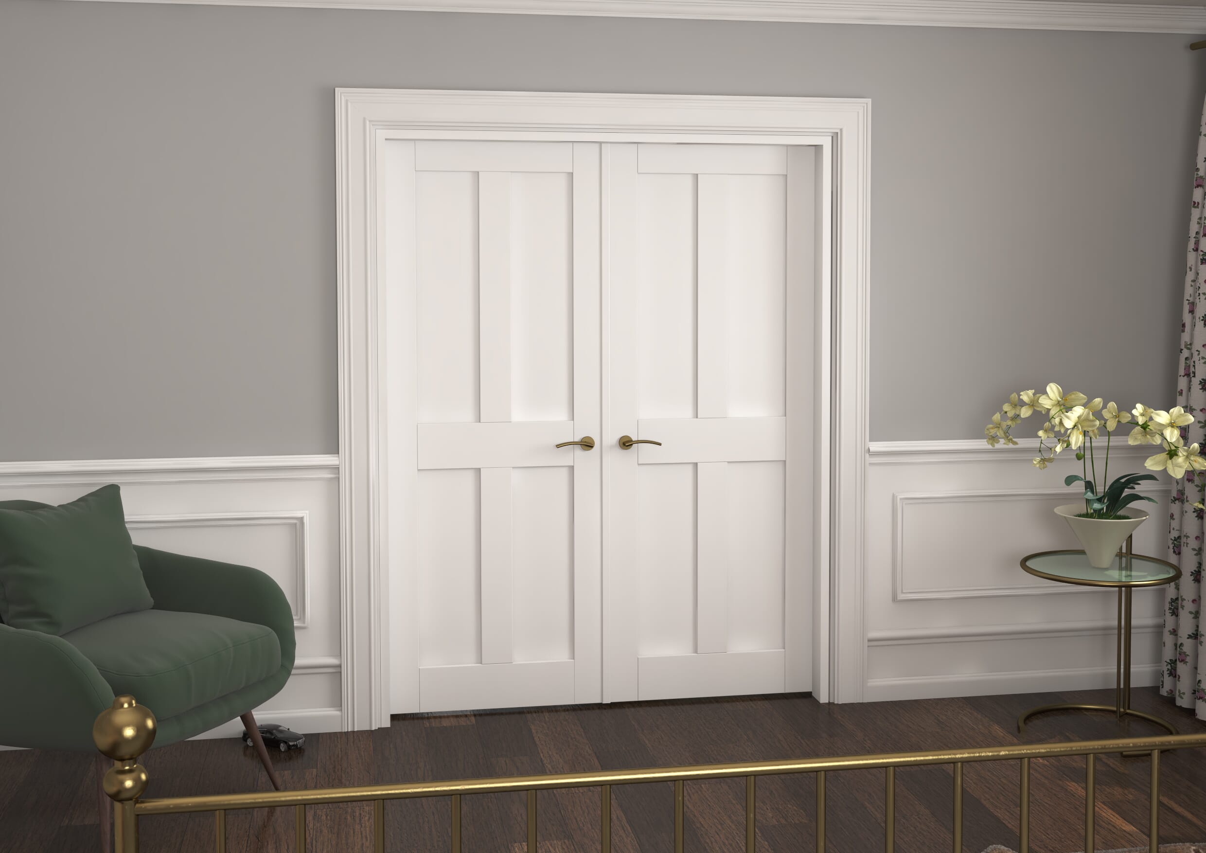 1580x2021x133mm Victorian Shaker 4 Panel White French Door Set Image