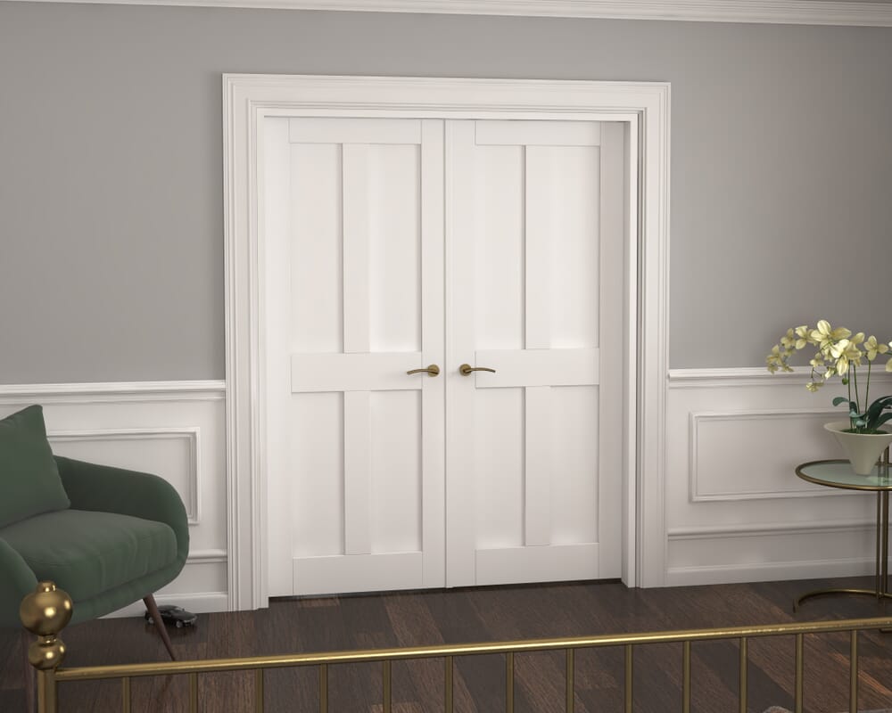 1580x2021x133mm Victorian Shaker 4 Panel White French Door Set