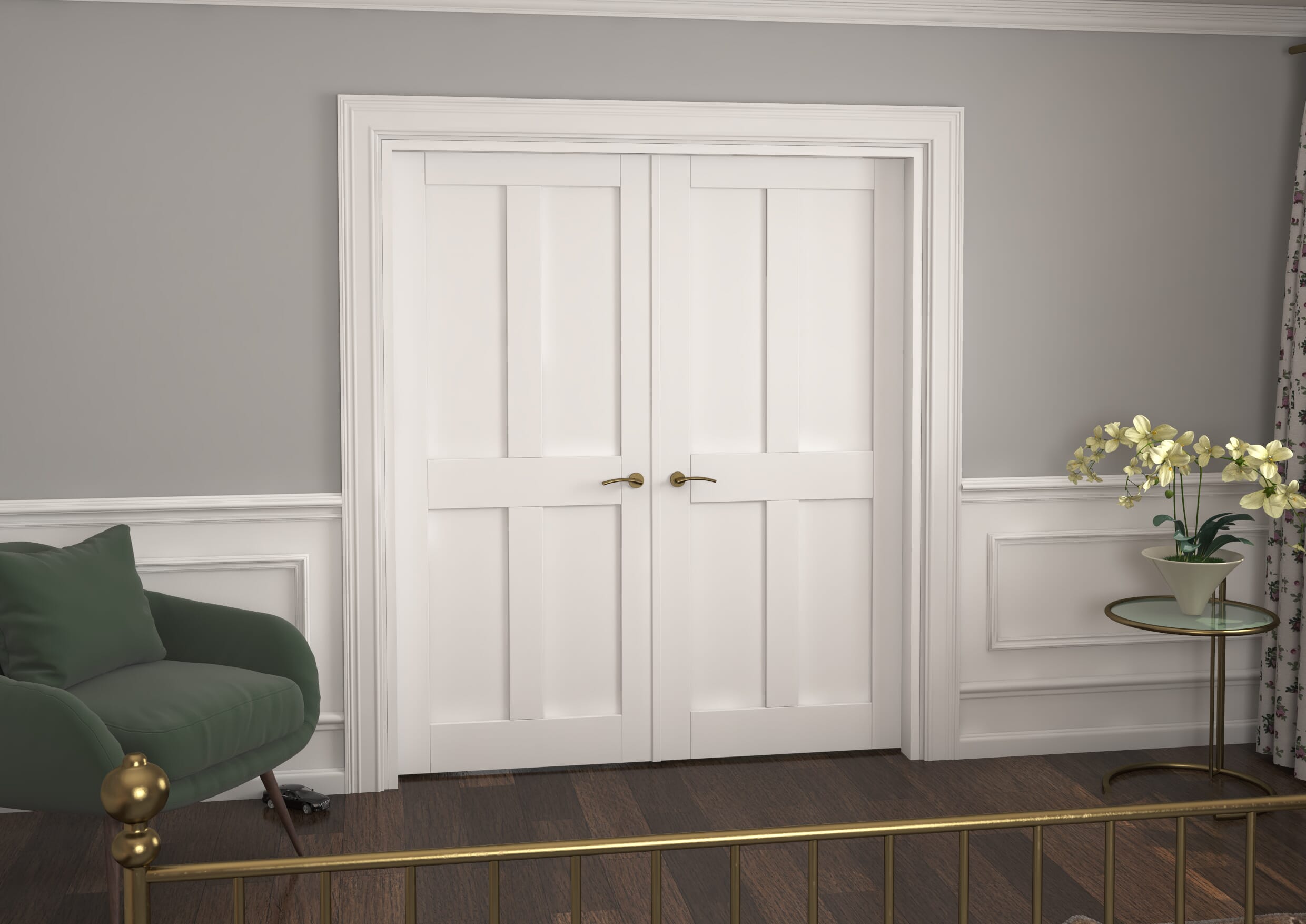 1732x2021x133mm Victorian Shaker 4 Panel White French Door Set Image