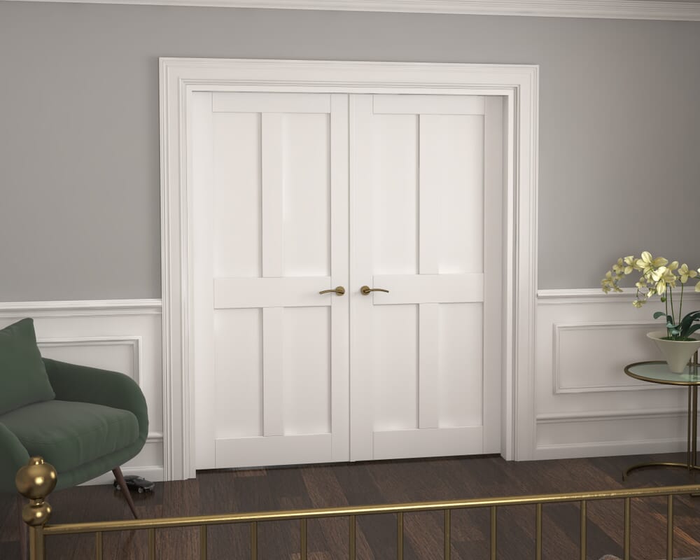 1732x2021x133mm Victorian Shaker 4 Panel White French Door Set