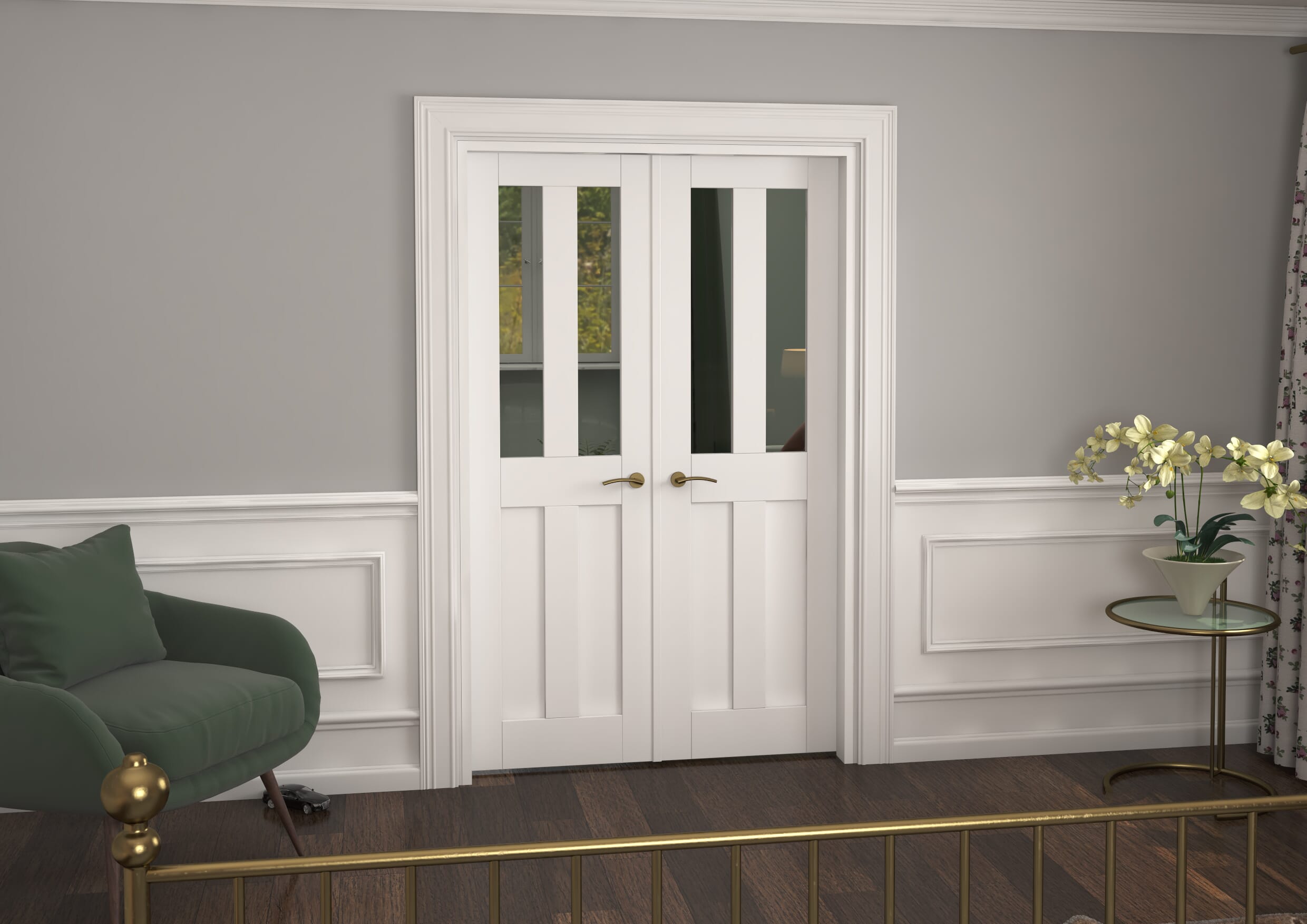 1276x2021x133mm Victorian Shaker Clear Glazed White French Door Set Image