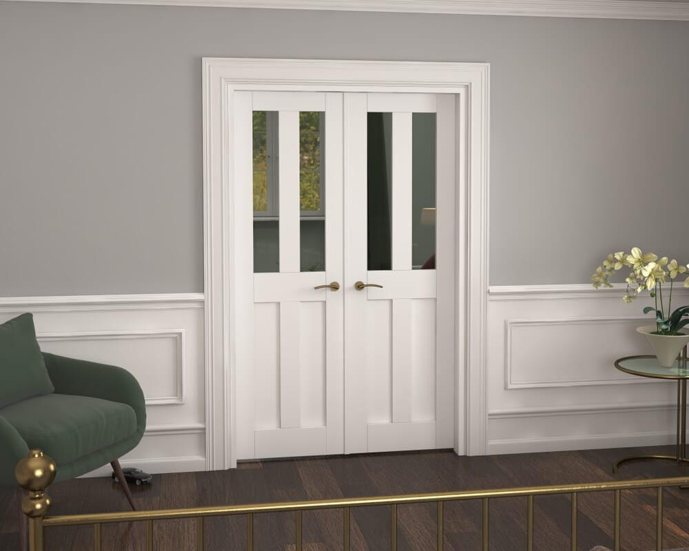 1276x2021x133mm Victorian Shaker Clear Glazed White French Door Set