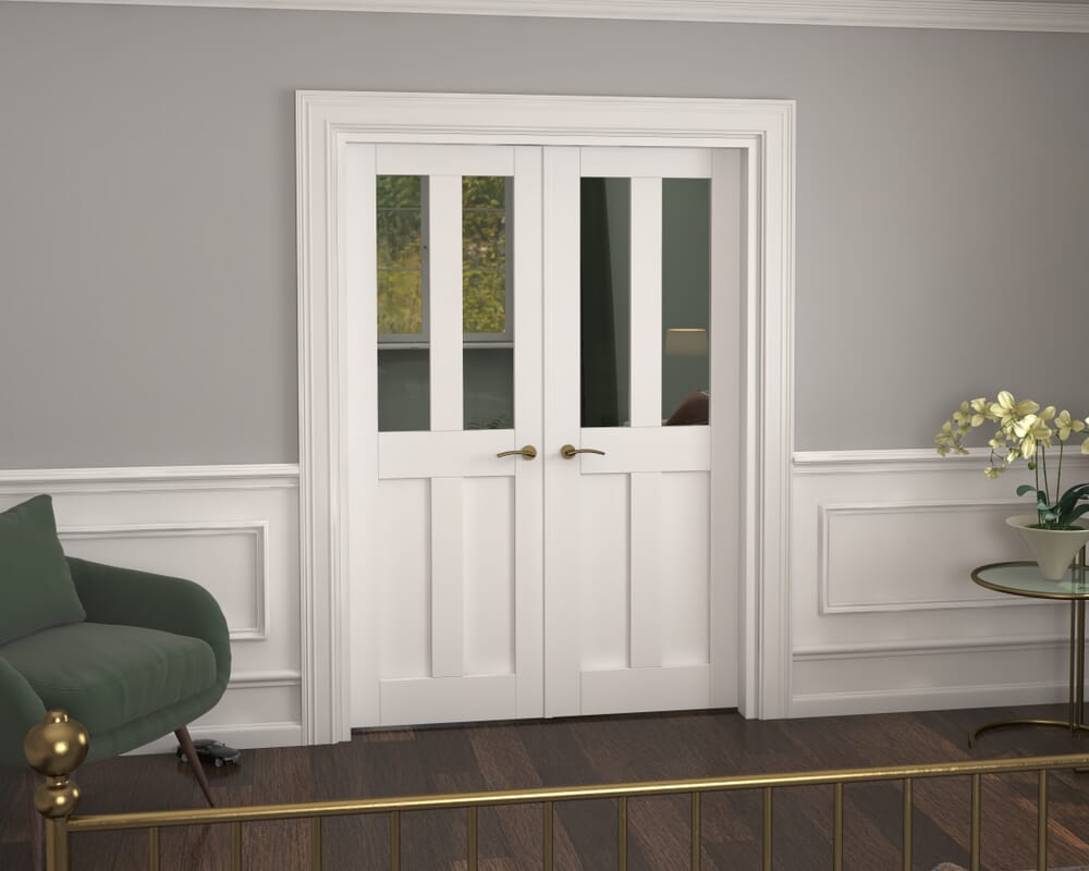 1428x2021x133mm Victorian Shaker Clear Glazed White French Door Set