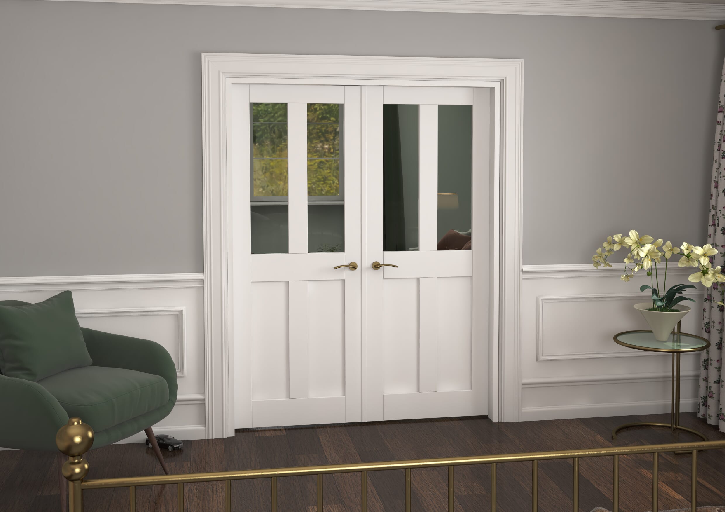1580x2021x133mm Victorian Shaker Clear Glazed White French Door Set Image