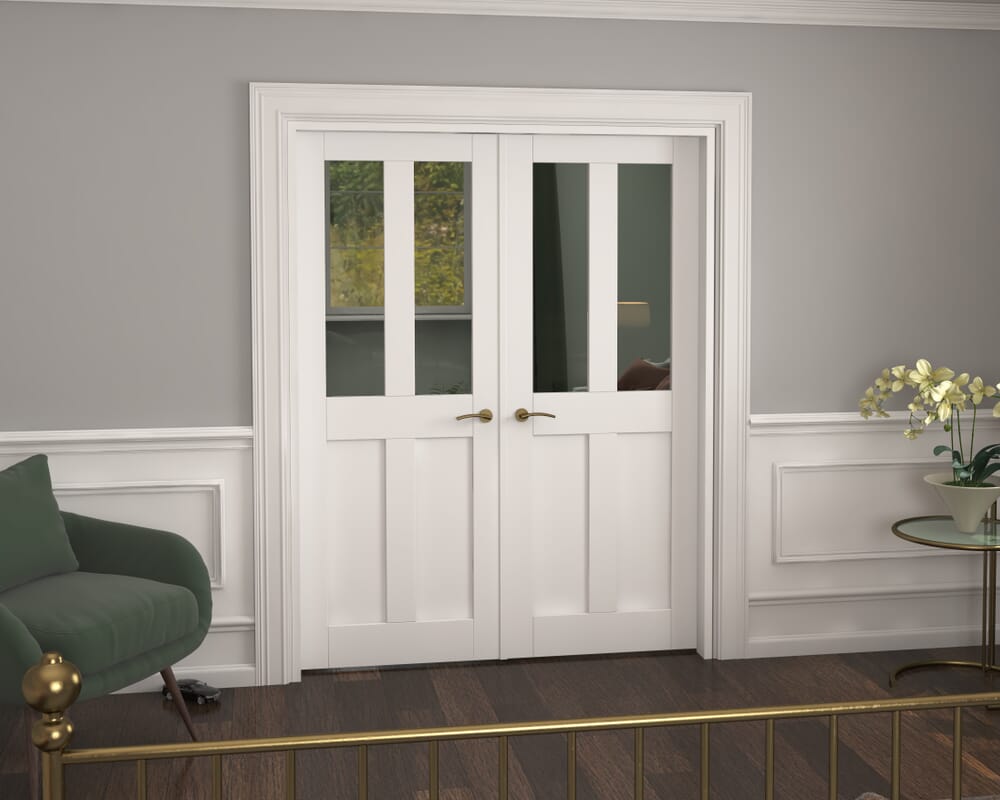 1580x2021x133mm Victorian Shaker Clear Glazed White French Door Set