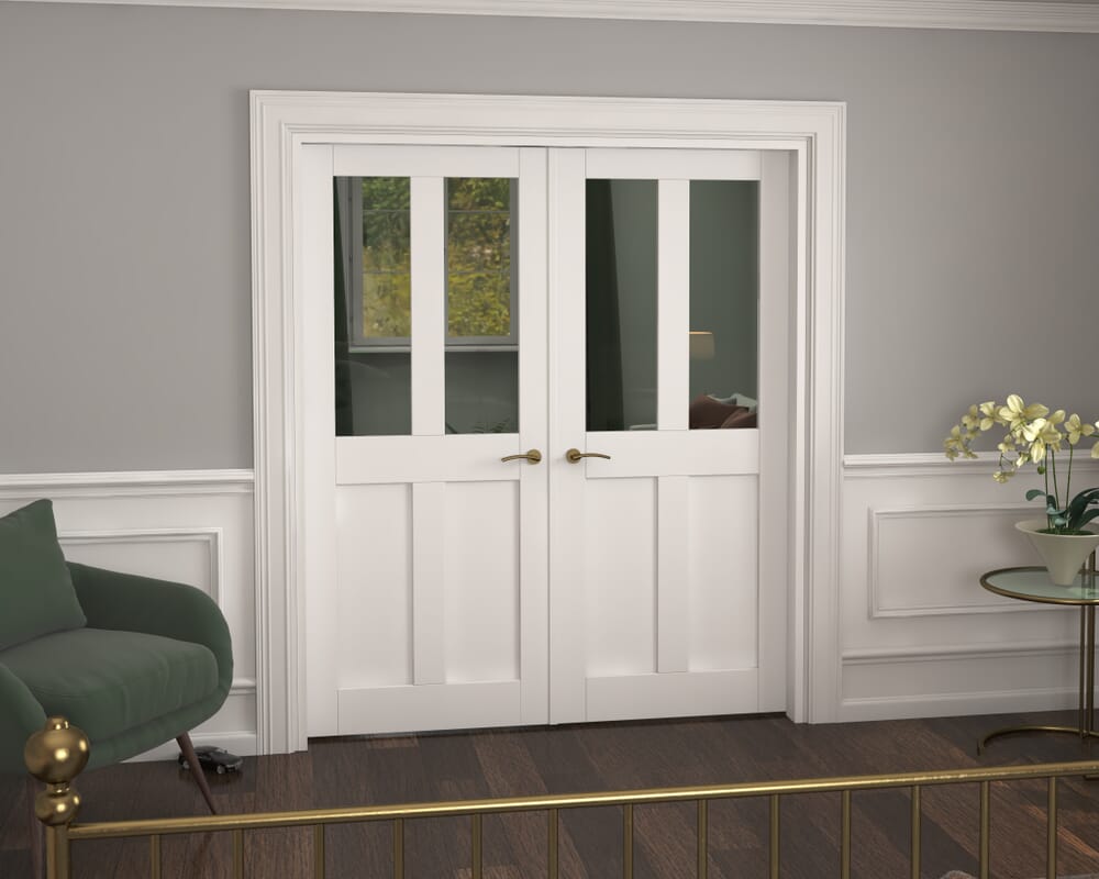 1732x2021x133mm Victorian Shaker Clear Glazed White French Door Set