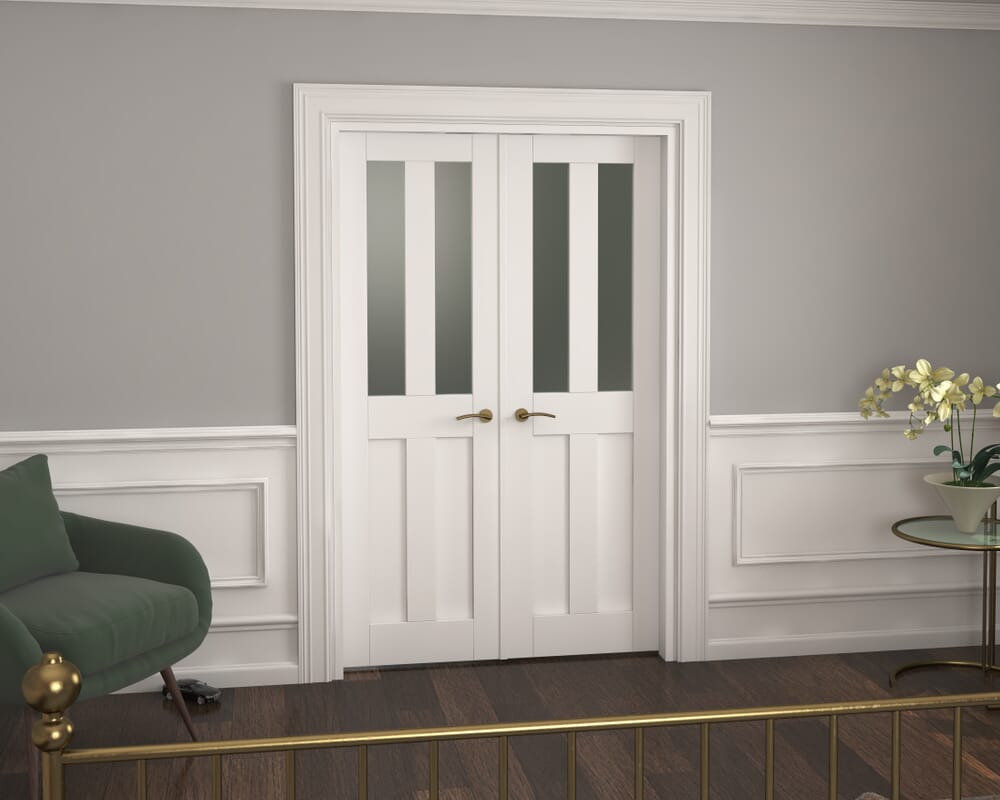 1276x2021x133mm Victorian Shaker Frosted Glazed White French Door Set
