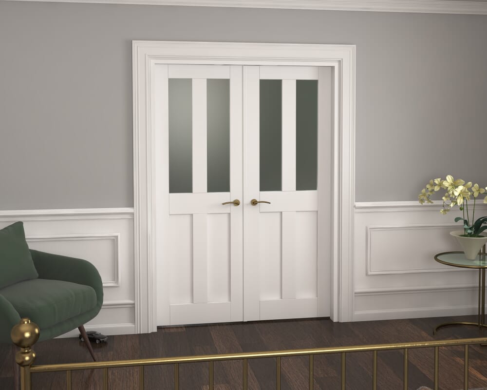 1428x2021x133mm Victorian Shaker Frosted Glazed White French Door Set
