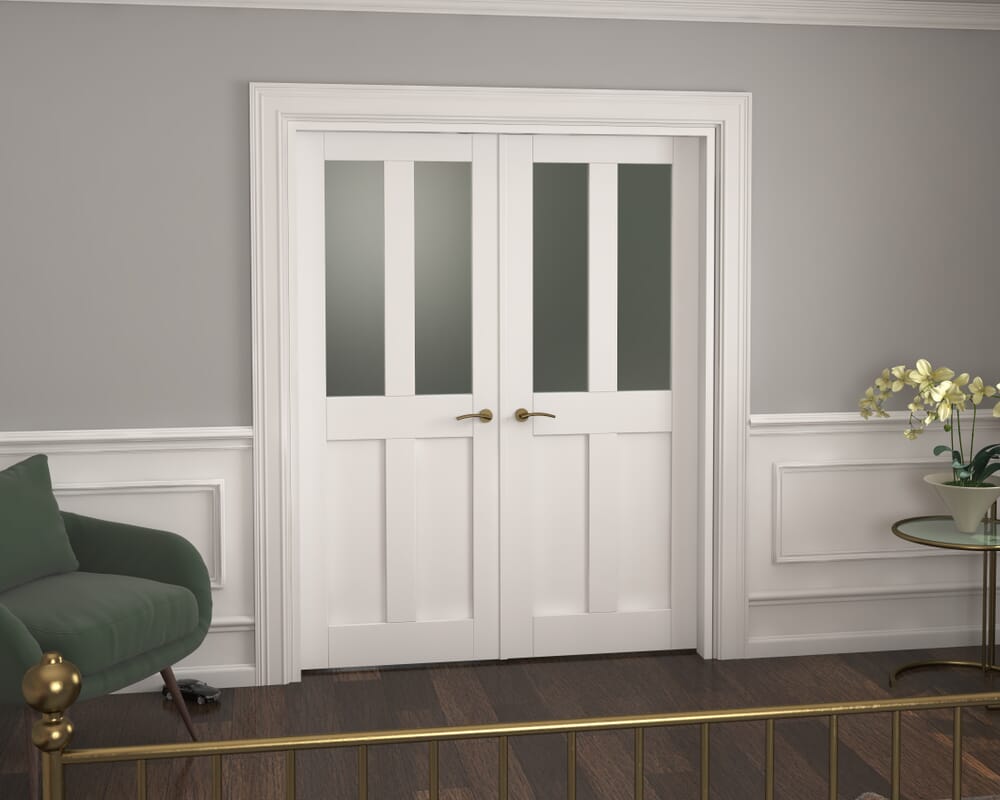1580x2021x133mm Victorian Shaker Frosted Glazed White French Door Set