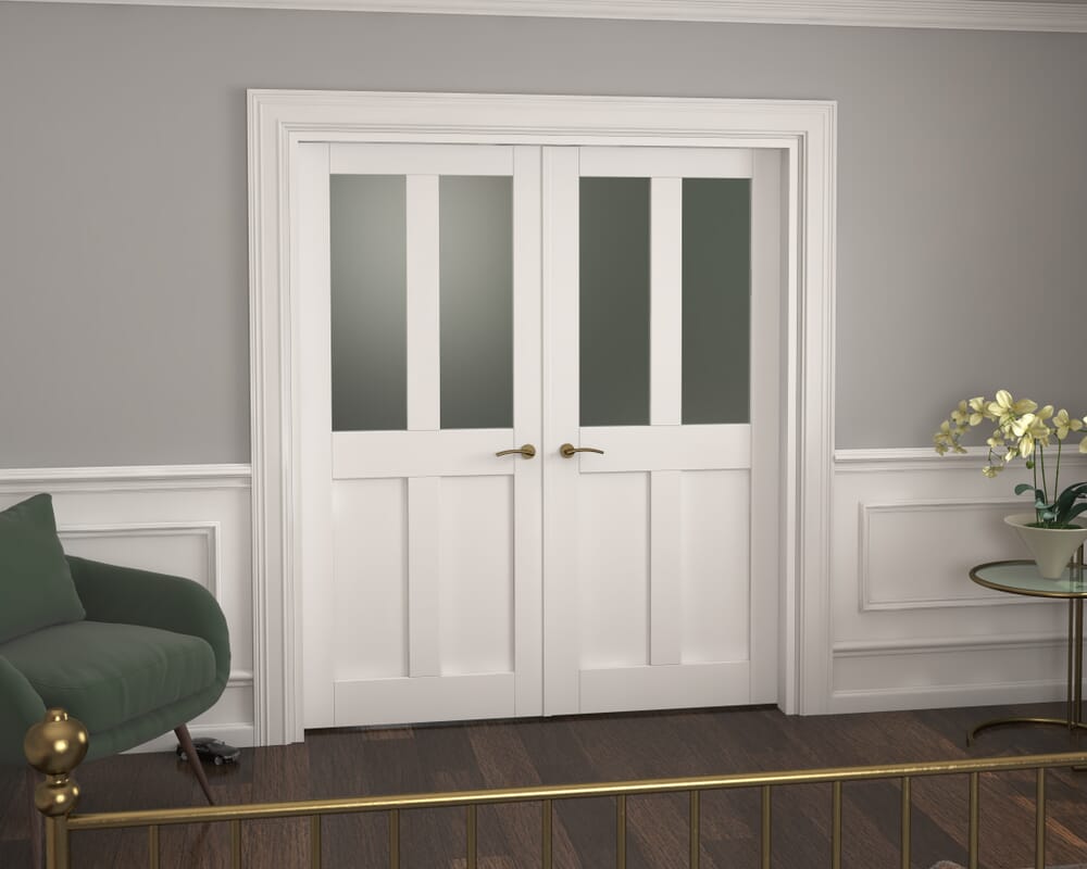 1732x2021x133mm Victorian Shaker Frosted Glazed White French Door Set