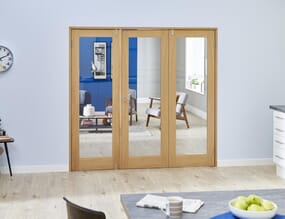 Prefinished Oak French Folding   Room Dividers with Clear Glass