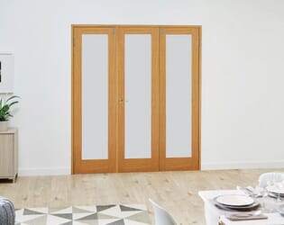 Prefinished Oak Frosted Folding Room Divider 7ft (2142mm) set