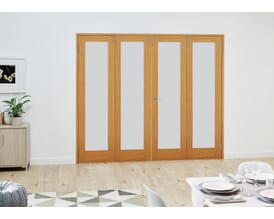 Prefinished Oak French Folding Room Divider - Frosted