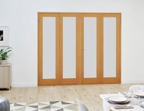 Prefinished Oak French Folding   Room Dividers with Frosted Glass