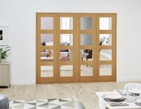 Prefinished Oak 4L French Folding   Room Dividers with Clear Glass