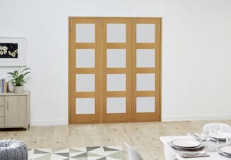Prefinished Oak 4L Frosted Folding Room Divider (3 x 533mm Doors)