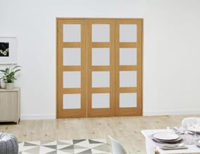 Prefinished Oak 4L Frosted Folding Room Divider (3 x 533mm Doors)