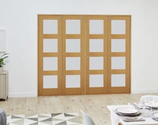 Prefinished Oak 4L Frosted Folding Room Divider (4 x 533mm Doors)