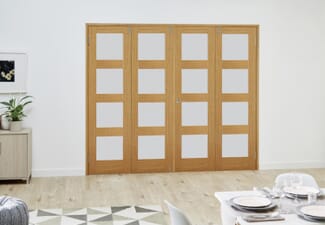 Prefinished Oak 4L Frosted Folding Room Divider (4 x 533mm Doors)