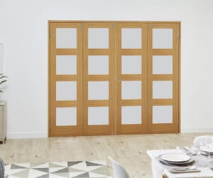 Prefinished Oak 4L French Folding   Room Dividers with Frosted Glass