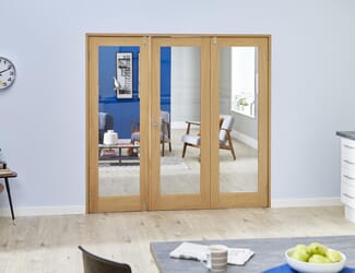 Oak French Folding   Room Dividers with Clear Glass