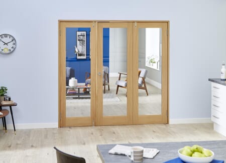 Oak French Folding Room Divider - Clear