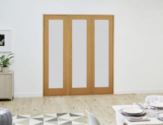 Oak French Folding Room Divider - Frosted