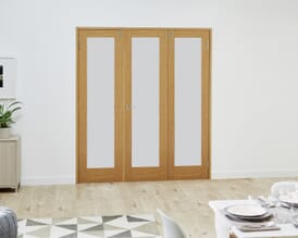 Oak French Folding Room Divider - Frosted