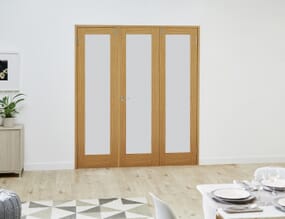 Oak French Folding   Room Dividers with Frosted Glass
