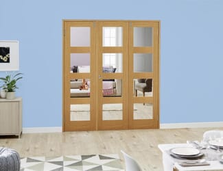 Oak 4L French Folding Room Divider - Clear
