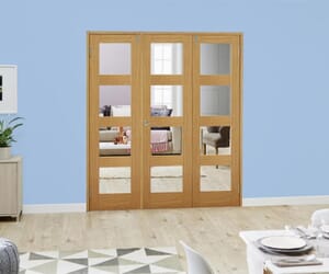Oak 4L French Folding   Room Dividers with Clear Glass