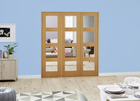 Oak 4L French Folding Room Divider - Clear