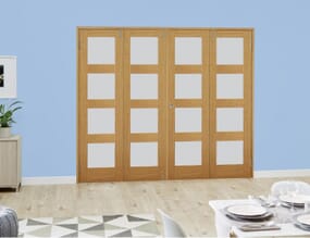 Oak 4L French Folding   Room Dividers with Frosted Glass