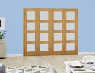 Oak 4L French Folding   Room Dividers with Frosted Glass