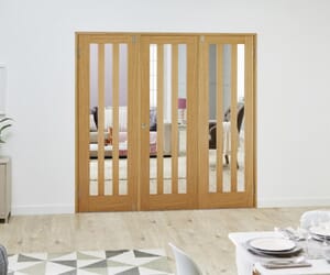 Aston Oak French Folding   Room Dividers with Clear Glass
