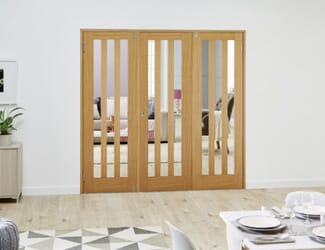 Aston Oak French Folding   Room Dividers with Clear Glass
