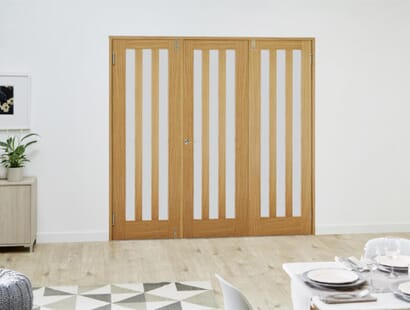 Aston Oak Frenchfold Room Divider - Frosted Image