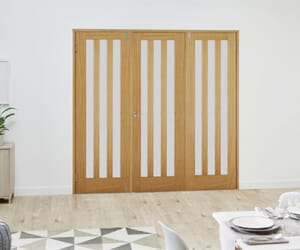 Aston Oak French Folding   Room Dividers with Frosted Glass
