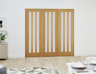 Aston Oak Frenchfold Room Divider - Frosted