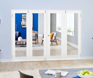 White P10 French Folding   Room Dividers with Clear Glass