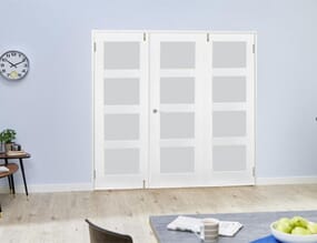 White 4L French Folding   Room Dividers with Frosted Glass