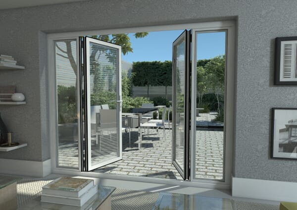 3000mm Open Out White Aluminium French Doors (1800mm Doors + 2 x 600mm Sidelights)