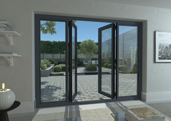 2100mm Open Out Grey Aluminium French Doors (1500mm Doors + 2 x 300mm Sidelights)