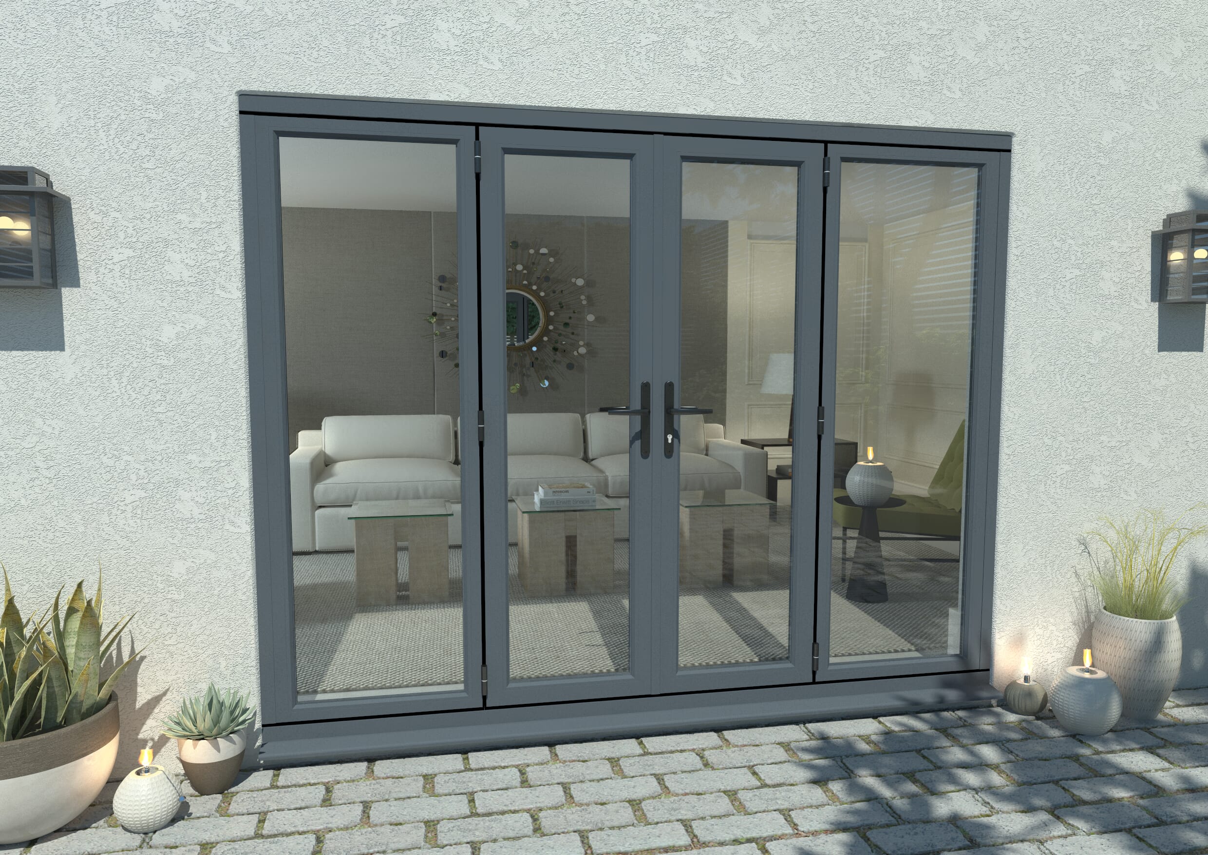 3000mm Grey Aluminium Bifold Doors - 1 Left 3 Right Bifold Doors At ...