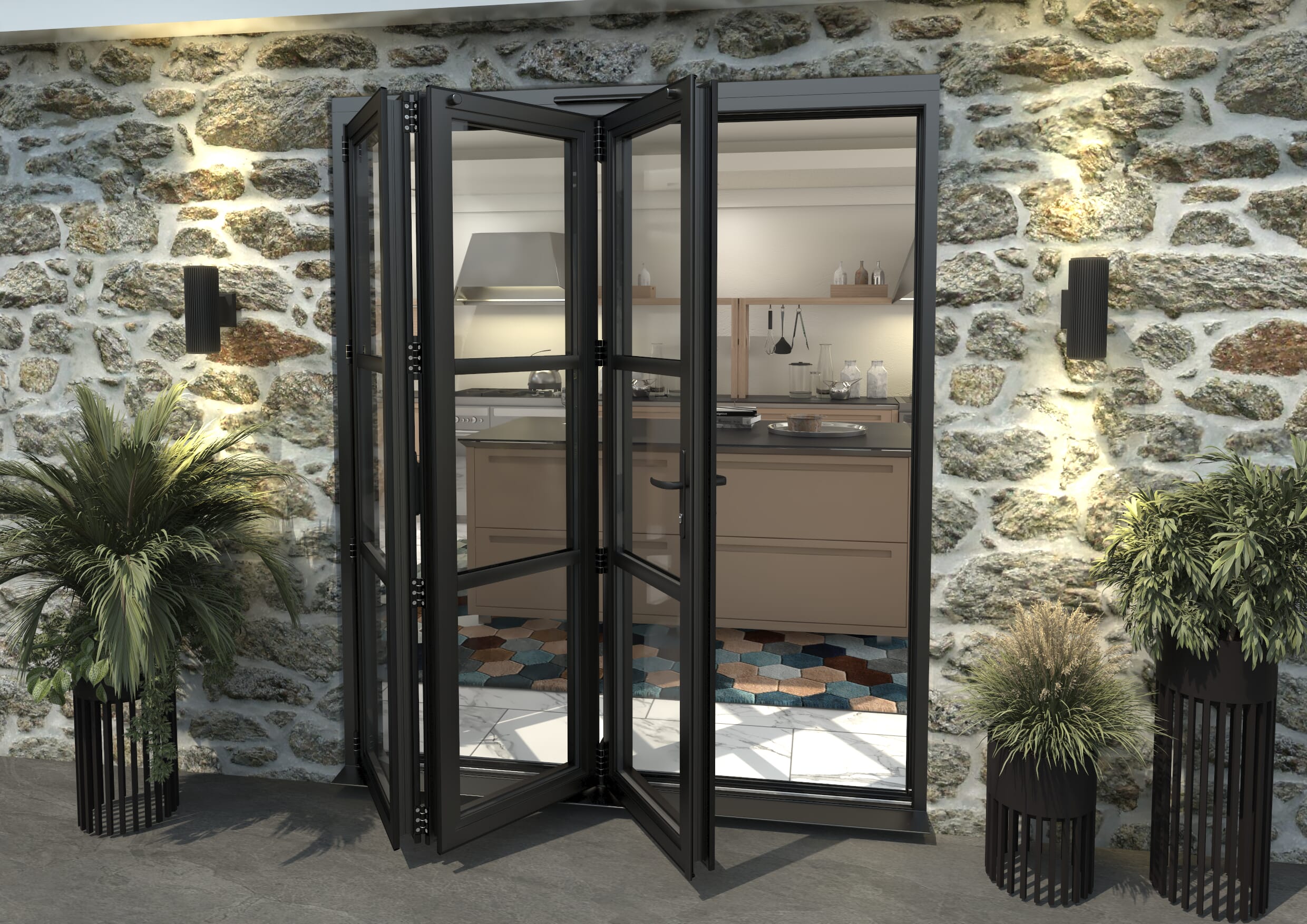 1800mm Black Heritage Aluminium Bifold Doors 3 Right