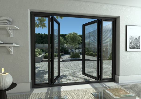 2100mm Open Out Black Aluminium French Doors (1500mm Doors + 2 x 300mm Sidelights)