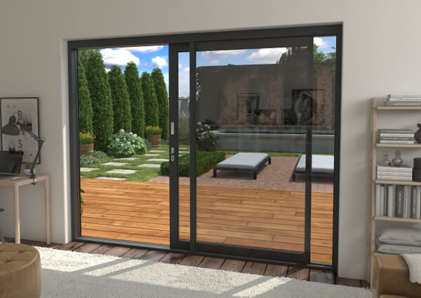 Part Q 2100mm Supreme Anthracite Grey Aluminium Sliding Doors RH Sliding / LH Fixed